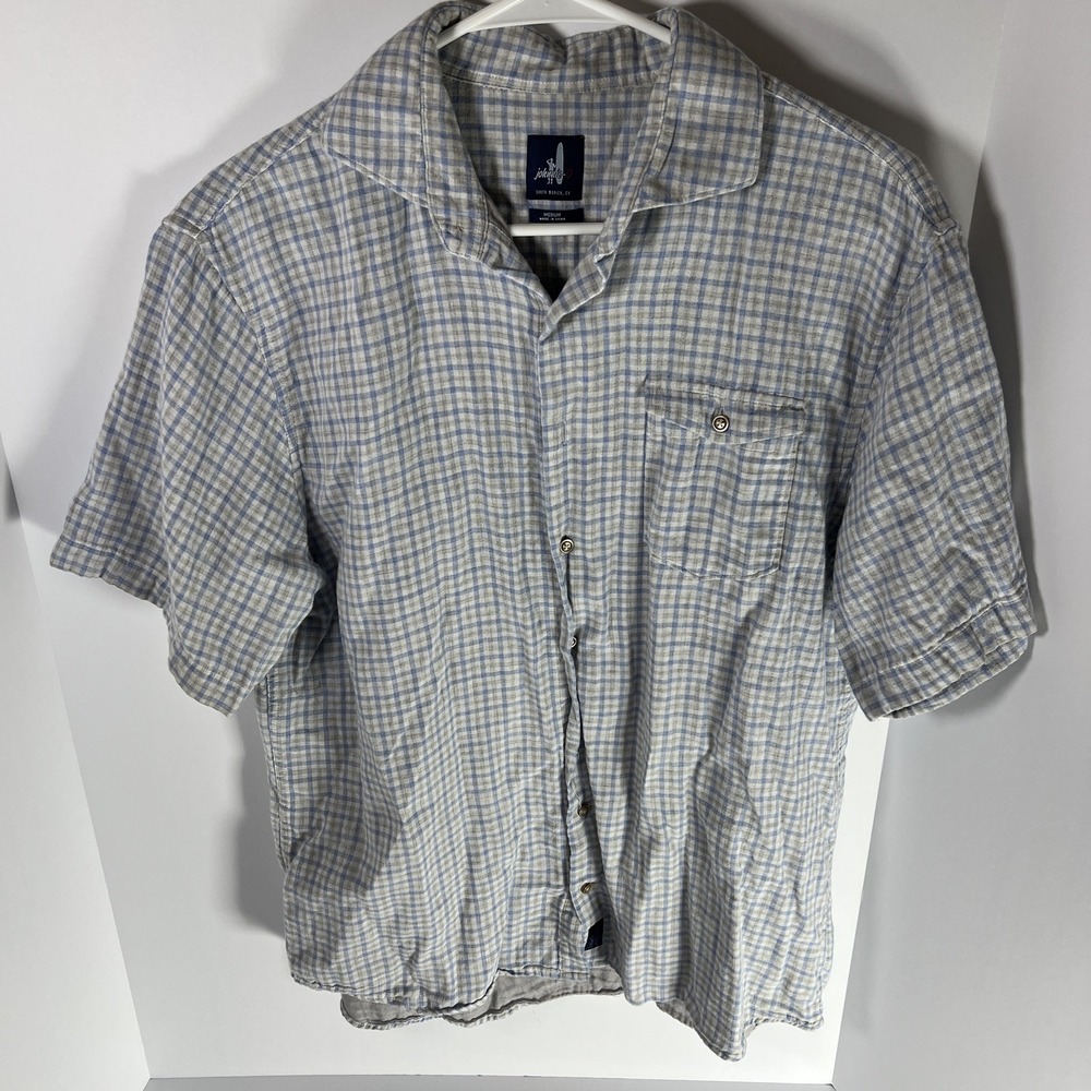 Johnnie-O Short Sleeve Shirt Men’s Medium Blue Tan Plaid 100% Cotton Button Up